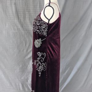Sexy Spaghetti Strap Beaded Burgundy Dress